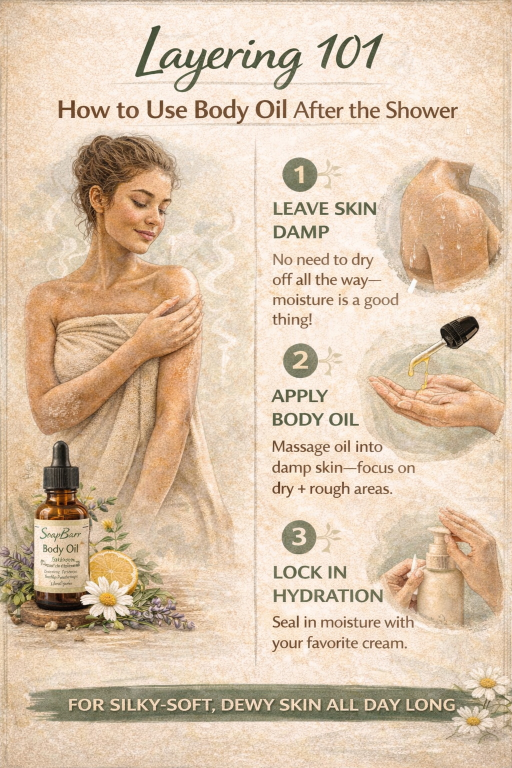Layering 101: How to use Body Oil right after the shower for maximum absorption.